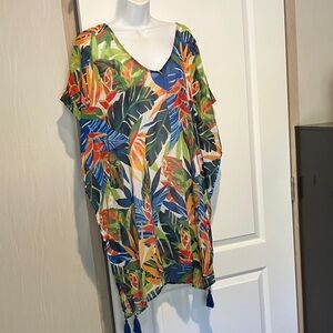 Kona Sol Vibrant Leaf Print Coverup